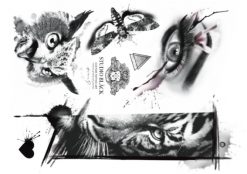 Helene Studio Bläckissä suunnittelema flash-tilapäistatuointi. Pöllö tatuointi, silmä tatuointi, tiikeri tatuointi. Silmä tatuoinnit