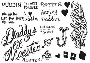 Harley Quinn tatuoinnit. Harley Quinn tatuointikokoelma, Väliaikainen tatuointi, feikki tatuointi, lasten tatuointi, naamiaistatuoinnit tytön tatuointi.