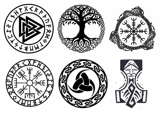 6 tunnettua viikinkisymbolia väärennettyinä tatuointeina.